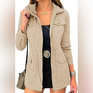 Love Tree Cotton Military anorak waist tie button up hooded cargo pretty utility